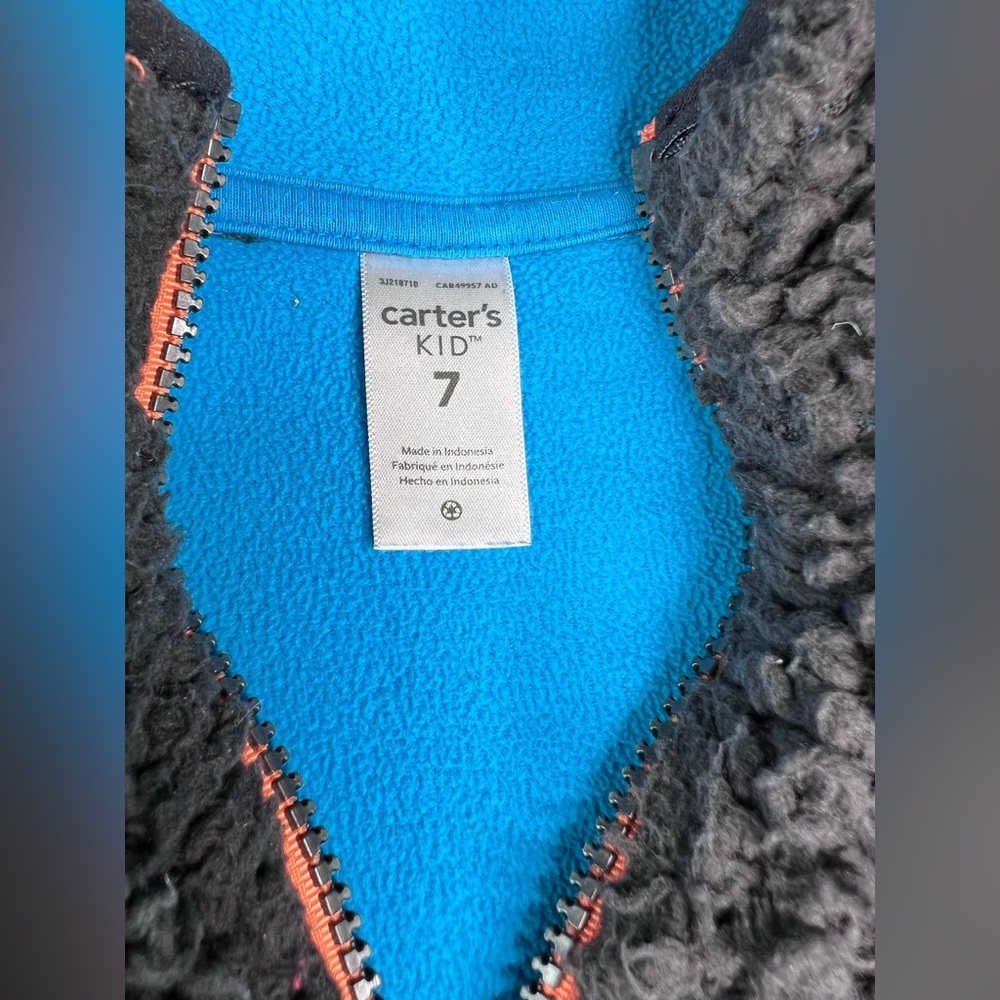 Carter’s Pullover 1/4 Zip Fleece Sherpa Jacket Charcoal Size 7 - Picture 4 of 4